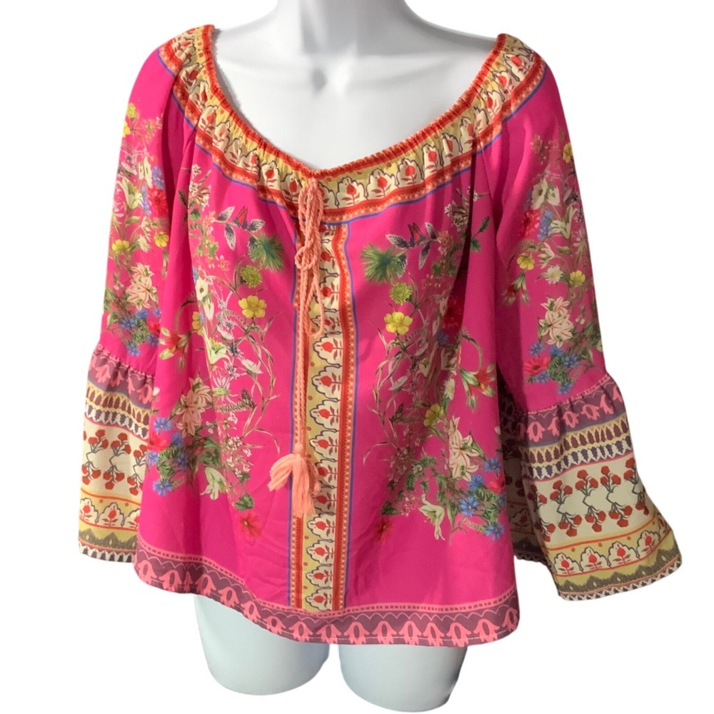 Umgee Floral off the shoulder boho pheasant blouse size Medium